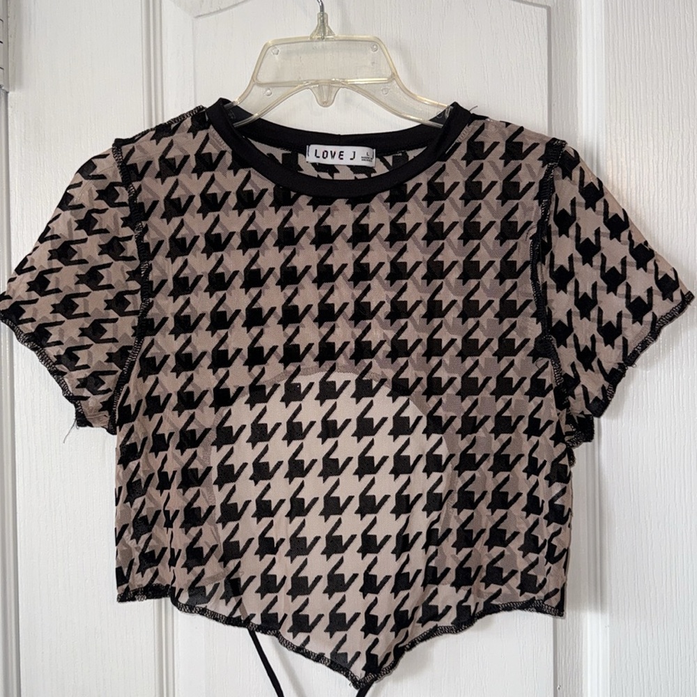 Love J Sheer Houndstooth Crop Top Size L